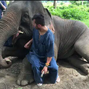 Gavin Hollins with an elephant